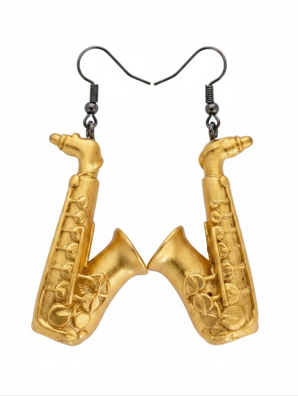 Gold Saxophone Dangle Earrings for Men - Musical Charm Accessory